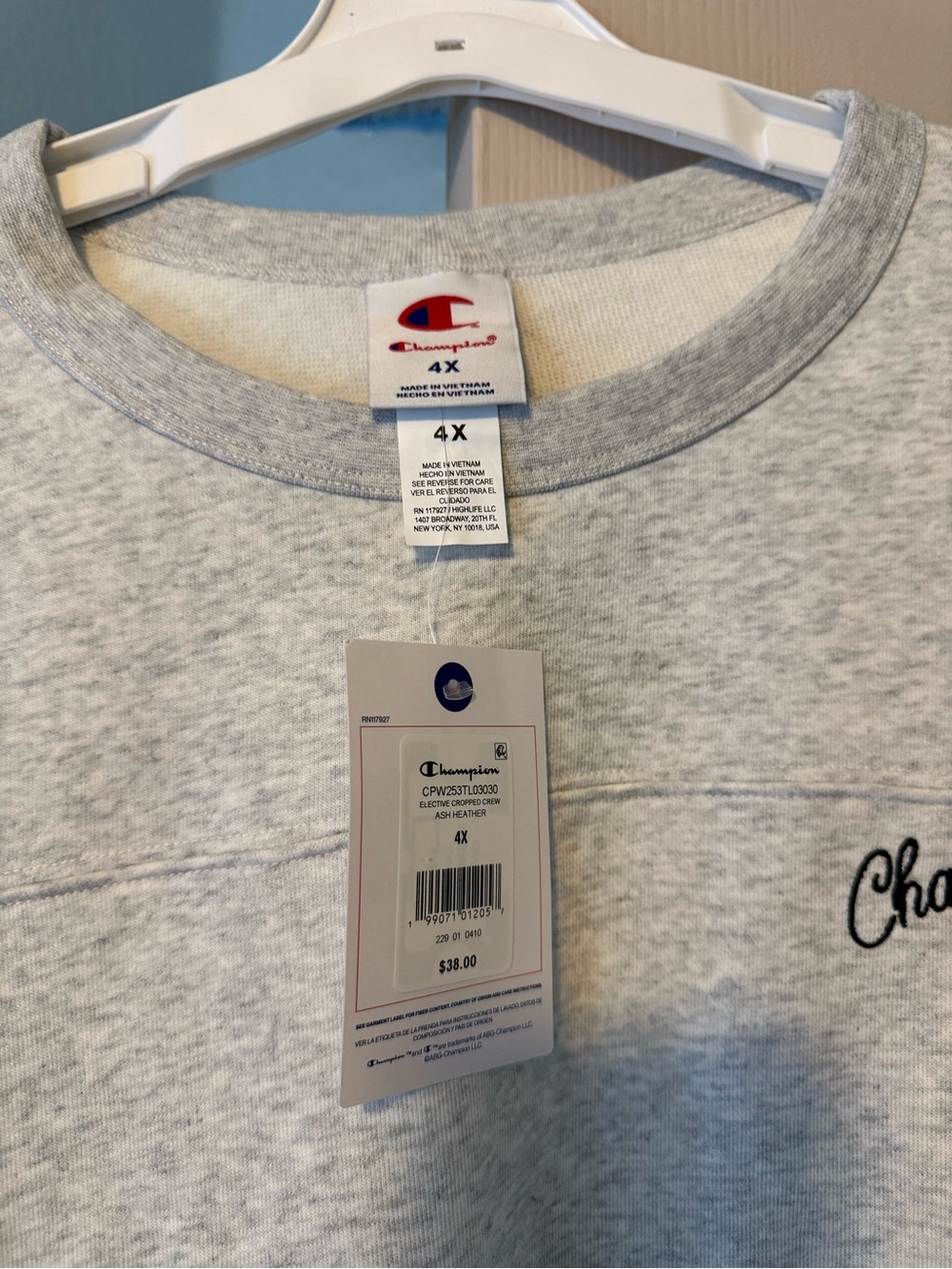 Champion Light Gray Crewneck Sweatshirt with Embroidered Script